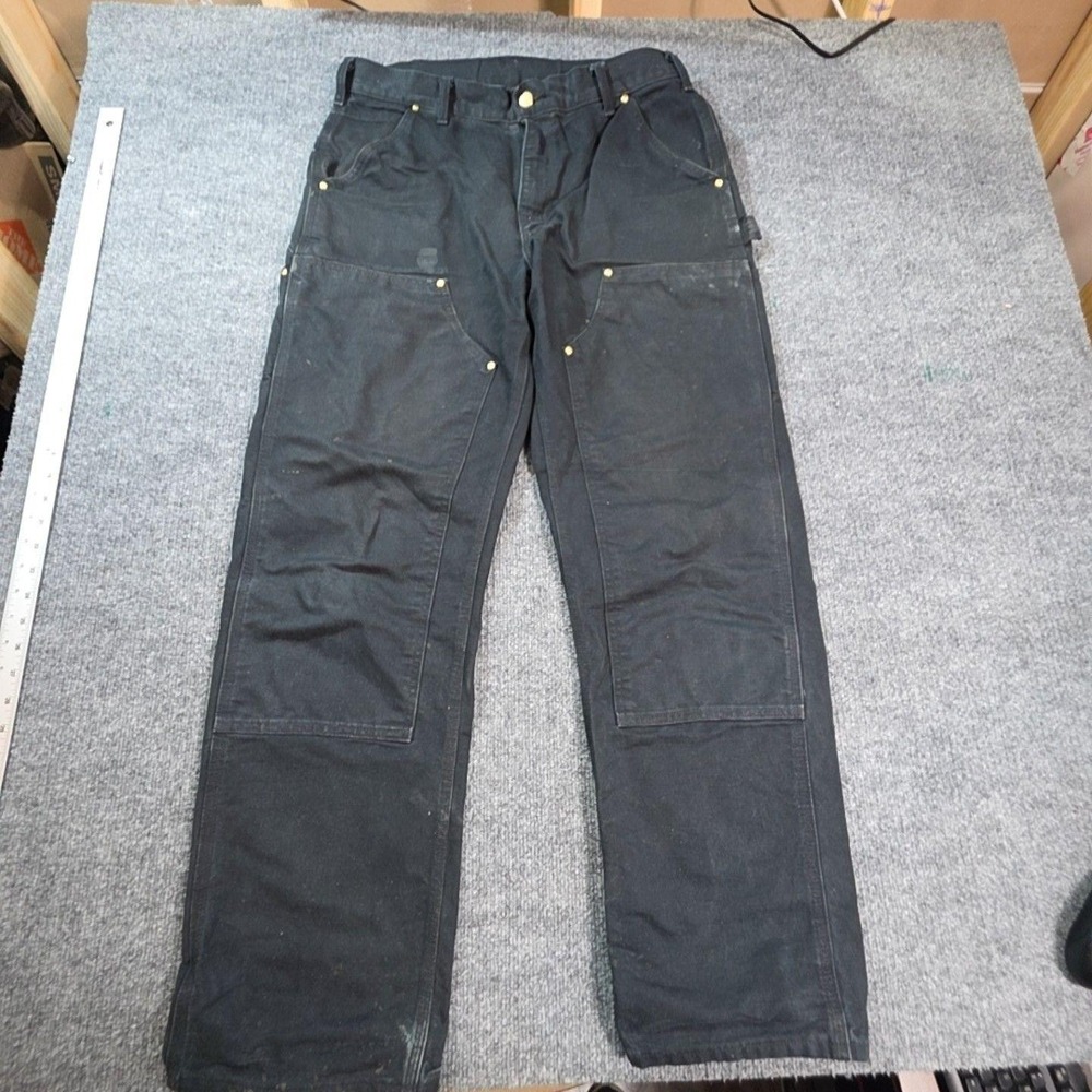 Carhartt Pants Mens 34x30 Black Canvas Carpenter Workwear Straight Leg USA